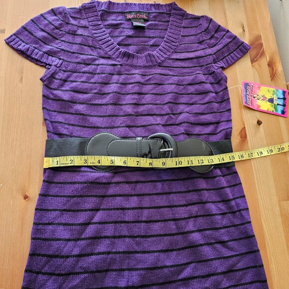 She's Cool -Women's Stripe Short Sleeve Shirt Dress Crew Neck Size L - Picture 3 of 8